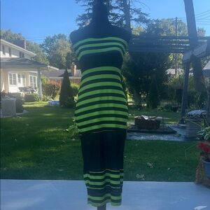 Chic Striped Black and Green Long Sleeve Dress